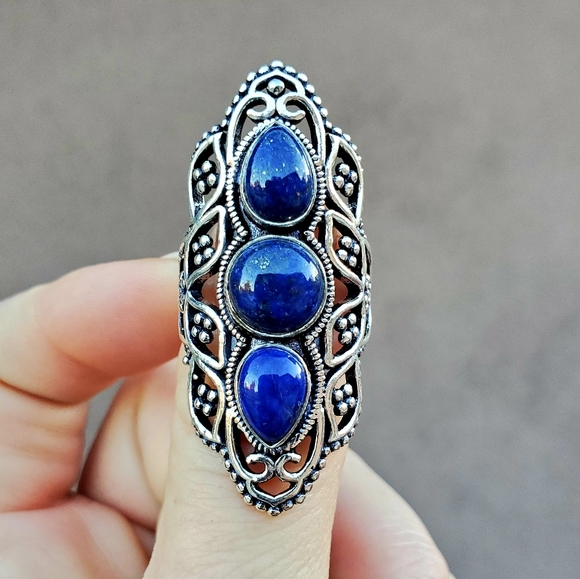 New Lapis Lazuli Silver Statement Ring. - Picture 6 of 12